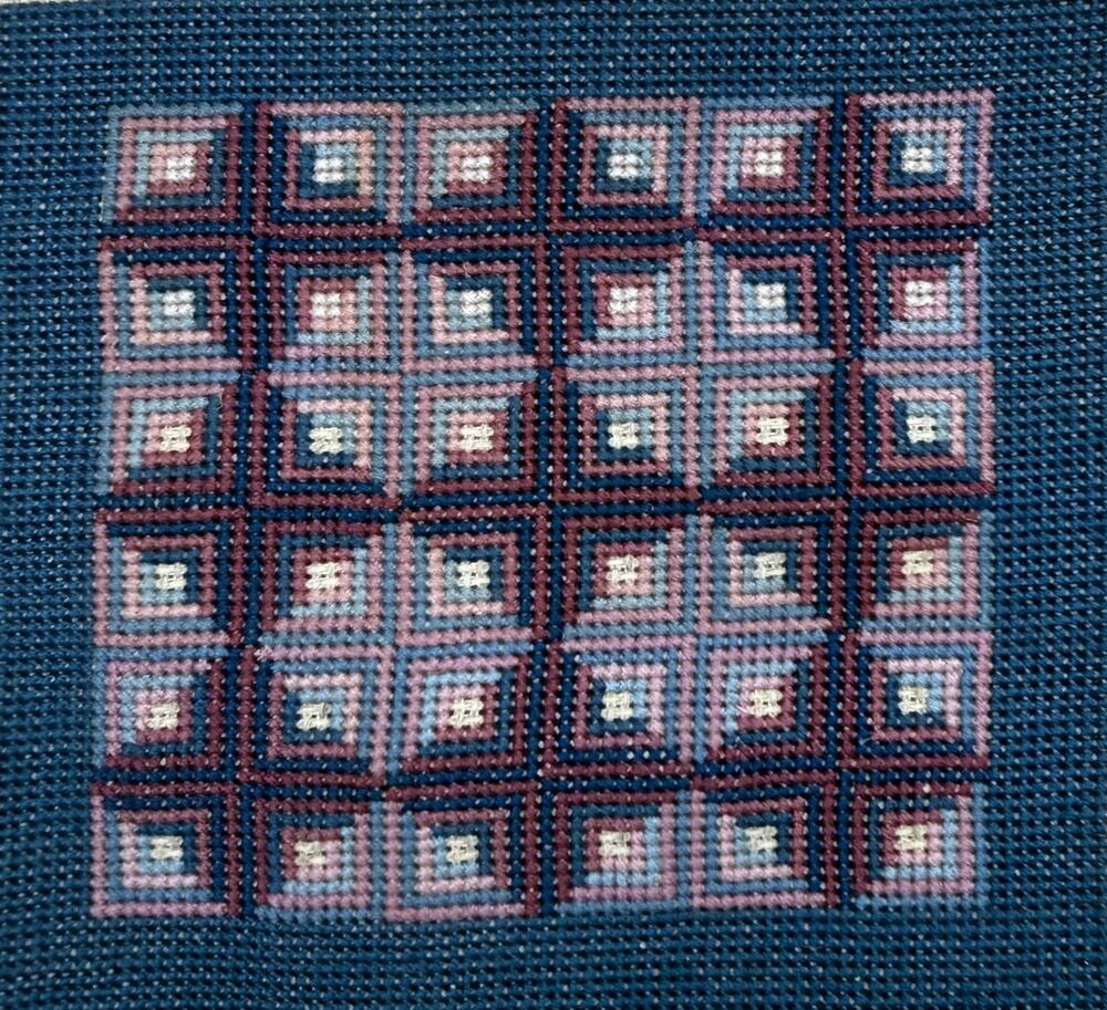 Vintage Finished Needlepoint Geometric Abstract Cross Shapes Signed Design 5 x 5
